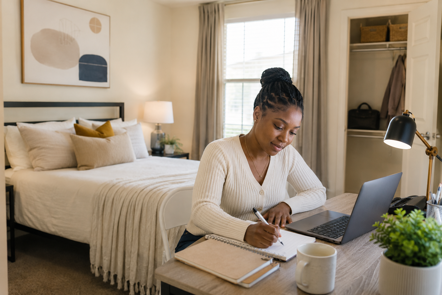 Professional women enjoying a comfortable shared living space